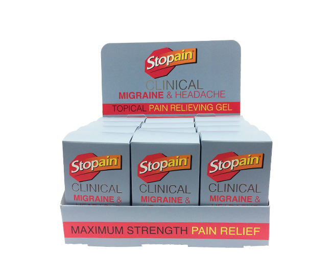 Stopain® Clinical Migraine & Headache Gel w/Counter Display & (12 Boxes of 12 Each) 1 Gram Packets