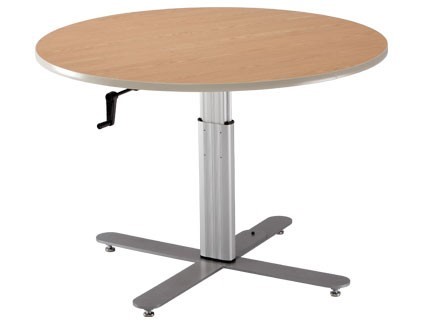 42" Round Hand Crank Hi-Low Work Table, American Maple