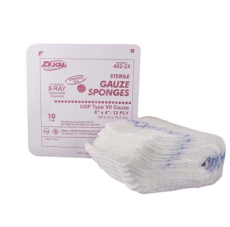 Dukal Gauze Sponge, 8in. x 4in. X-Ray Detectable Type VII