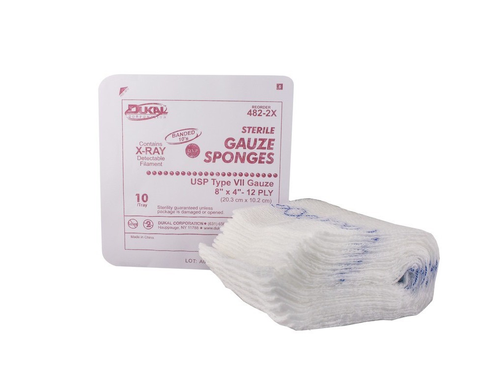 Dukal Gauze Sponge, 8in. x 4in. X-Ray Detectable Type VII