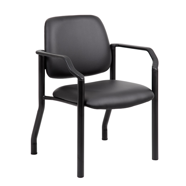 Boss Mid Back Guest Chair with Arm Rests & Antimicrobial Vinyl, 300lb. Weight Capacity, Black